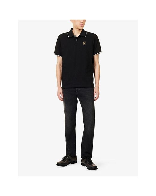 Belstaff Black Tipped Logo-Patch Cotton-Pique Polo Shirt for men