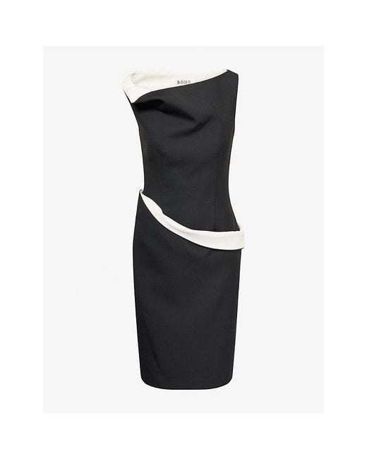 RÓHE Frames Black Twisted Off-Shoulder Wool-Blend Midi Dress
