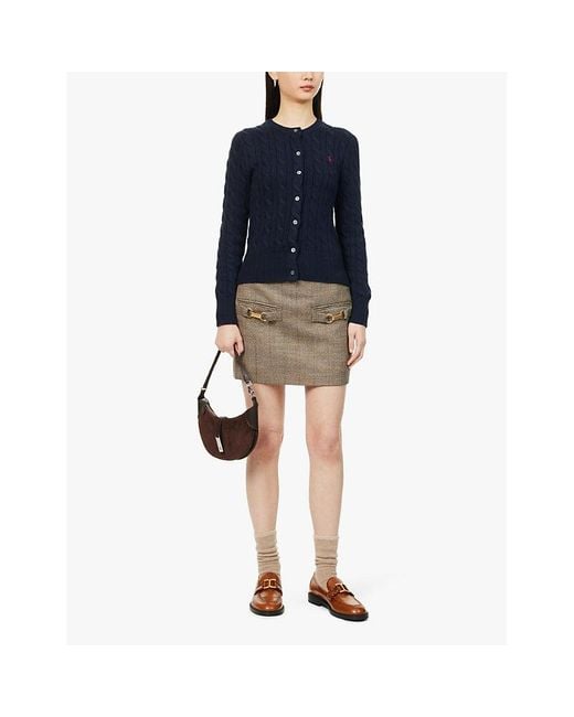 Polo Ralph Lauren Blue Brand-Embroidery Cable-Knit-Pattern Cotton Cardigan