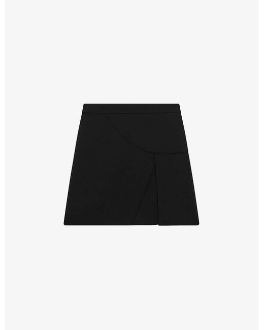 Reiss Black Erin Front-split Linen Mini Skirt