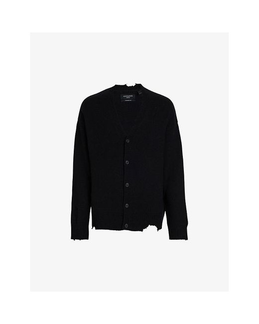 AllSaints Black Vicious V-neck Wool And Cotton Knitted Cardigan for men