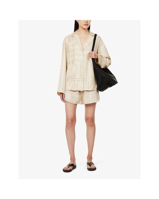 Totême  Natural Brand-Embroidered Oversized-Fit Silk-Twill Shirt