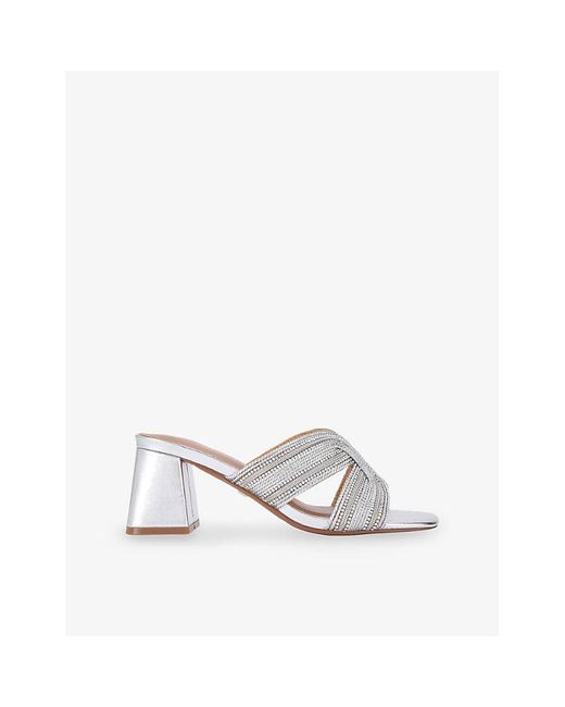 KG by Kurt Geiger White Pose Crystal And Pearl-Embellished Woven Heeled Mules
