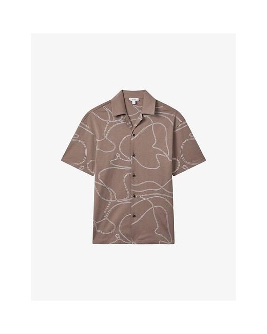 Reiss Brown Menton Swirl-embroidered Relaxed-fit Cotton Shirt for men