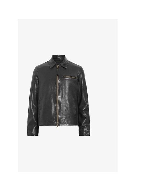 AllSaints Black Miller Regular-Fit Leather Jacket for men