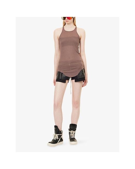 Rick Owens Brown Basic Ribbed Silk-Blend Tank Top