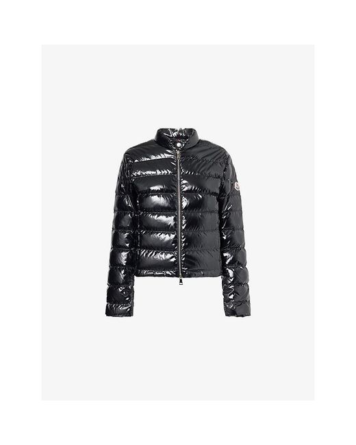 Moncler Black Papillon Funnel-Neck Short Down Jacket