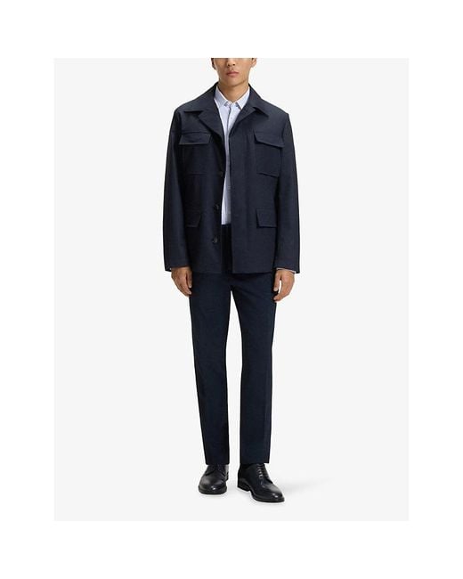 Boss Blue Graphic-Print Regular-Fit Stretch-Woven Shirt for men
