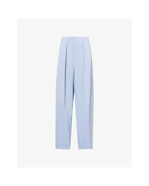 Victoria Beckham Blue Pleated Tailored Woven Trousers