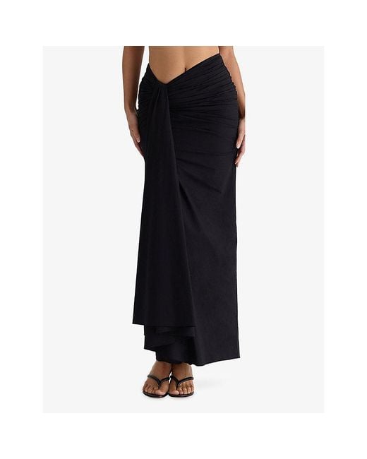 House Of Cb Black April Draped Stretch-Cotton Midi Skirt Xs (A-C Cup)