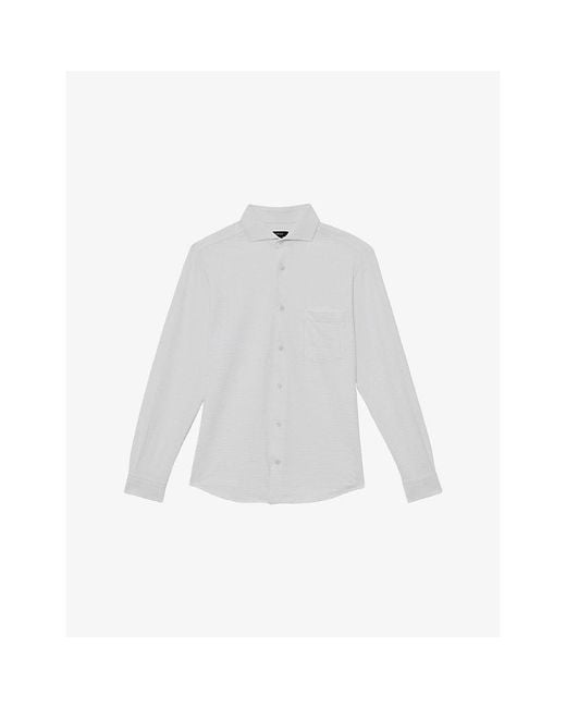 Reiss White Solarko Cutaway-Collar Stretch-Woven Seersucker Shirt for men