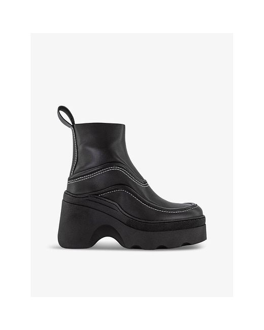 Miista Black Annelise Contrast-Stitch Leather Heeled Ankle Boots