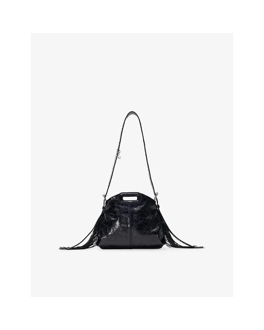 Maje Black Miss M Mini Cracked-Leather Bag