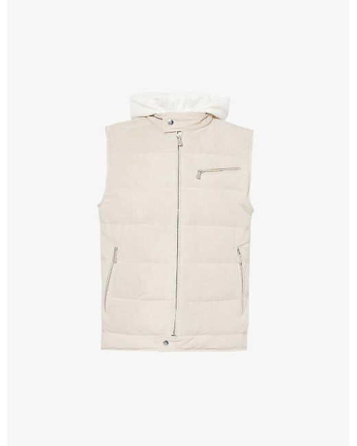 Eleventy White Detachable-hood Quilted Suede-down Down Gilet for men