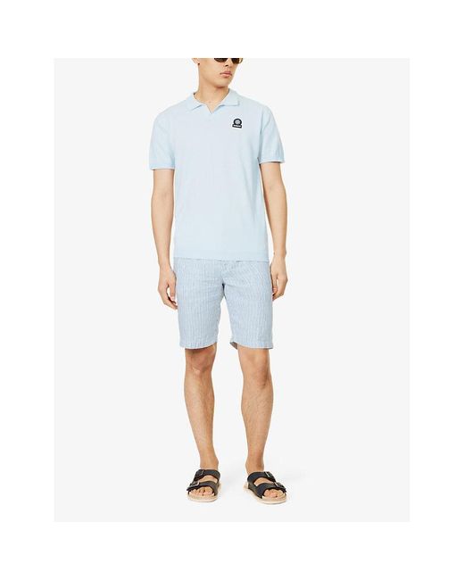 Sandbanks Blue Brand-badge Organic-cotton Knitted Polo Shirt for men
