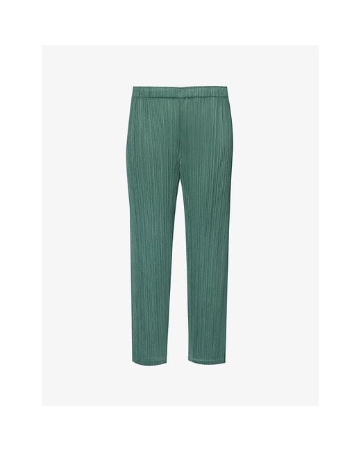 Pleats Please Issey Miyake Green December Pleated Mid-rise Knitted Trousers