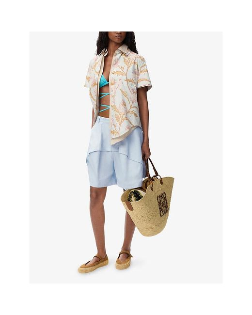 Loewe White X Paula's Ibiza Floral-Print Short-Sleeve Cotton-Poplin Shirt