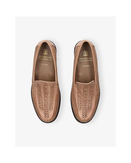 Brunello Cucinelli Brown Perforated Leather Loafers for men