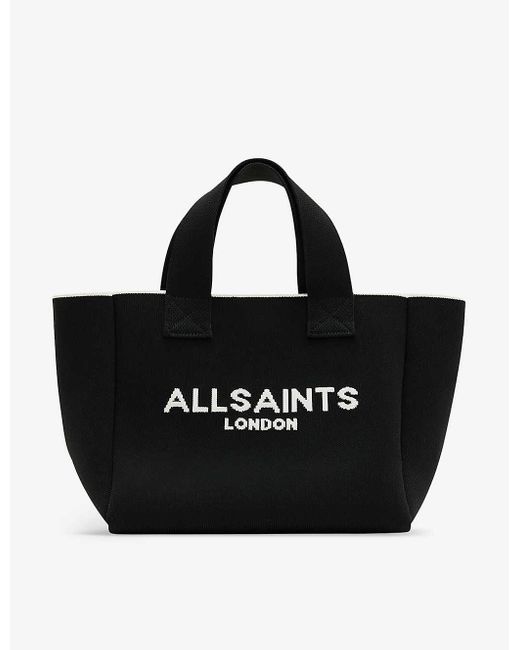 AllSaints Black Izzy Branded-logo Mini Knitted Tote Bag