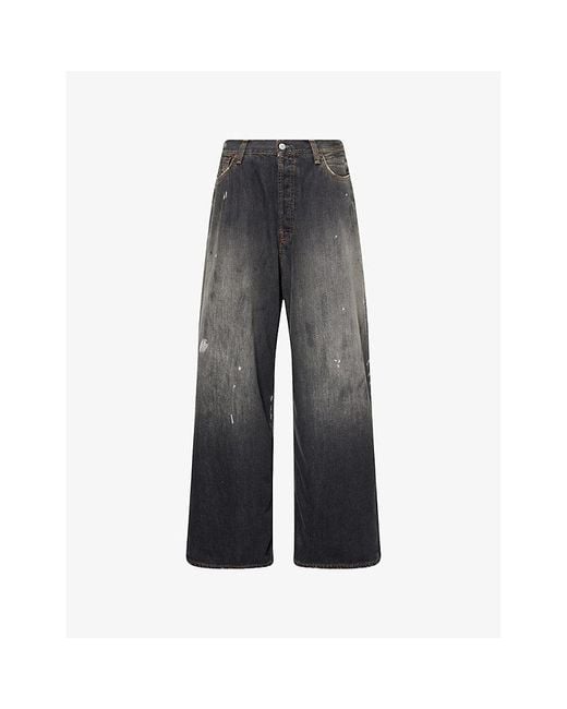 Acne Gray Abstract-Print Wide-Leg Denim Jeans