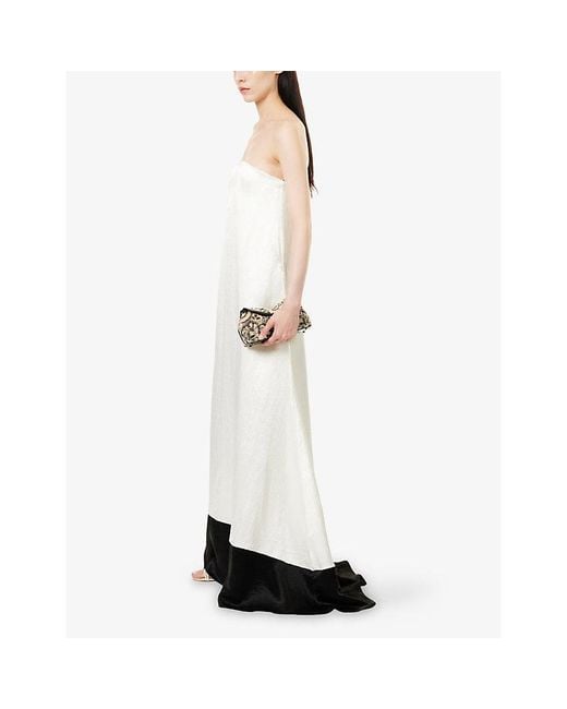 Abadia White Diana Strapless Satin Maxi Dress