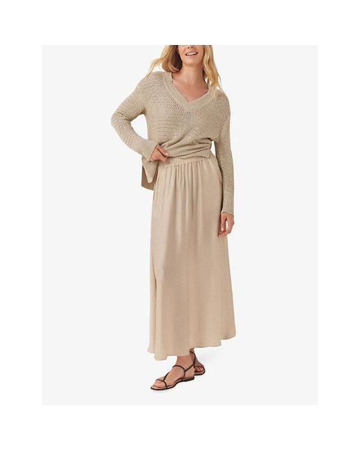 The White Company Natural Pleated Mid-rise Satin Midi Skirt