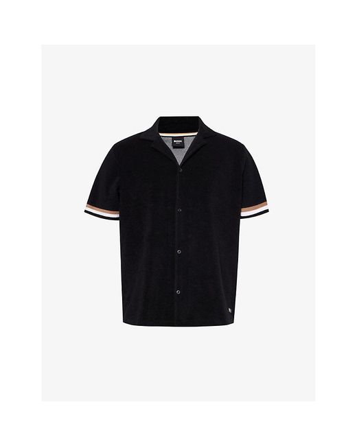 Boss Black Stripe-trim Relaxed-fit Terry Cotton-blend Shirt for men