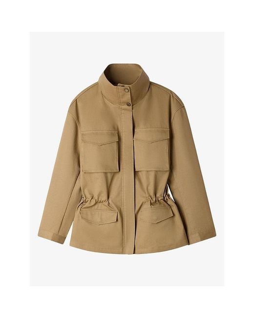 Sandro Natural High-Neck Elasticated-Waist Cotton Jacket
