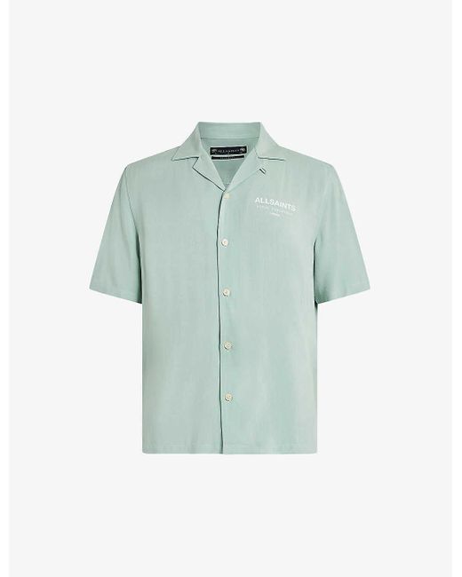 AllSaints Blue Underground Short-sleeved Woven Bowling Shirt for men
