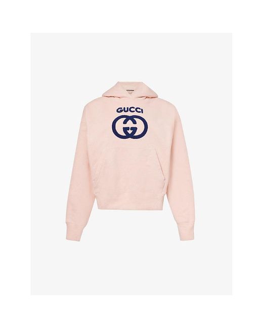 Gucci Pink Brand-print Boxy-fit Cotton-jersey Hoody