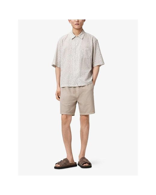 AllSaints White Cruz Leo Leopard-Print Cotton And Linen-Blend Shirt for men