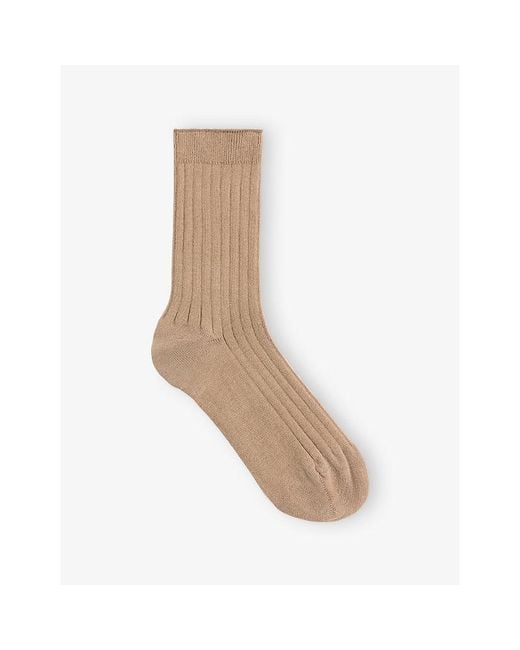 Whistles Brown Classic Ribbed Stretch-Cotton Socks
