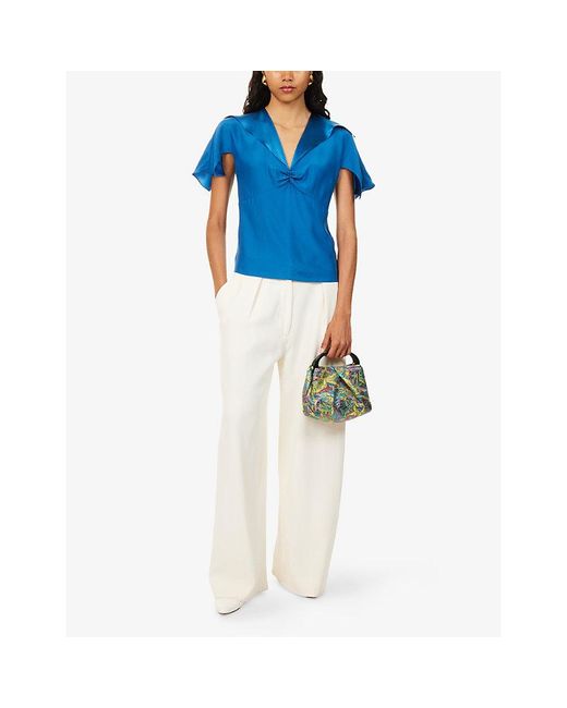 Stella McCartney Blue Cap-Sleeve V-Neck Silk Top