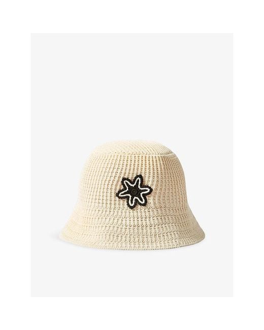 Claudie Pierlot Natural Flower-Embellished Crochet Bucket Hat