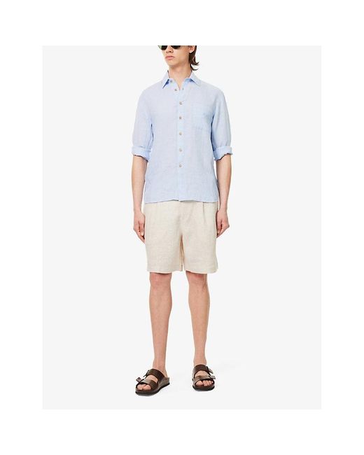 Boardies Blue Brand-embroidered Relaxed-fit Linen Shirt for men