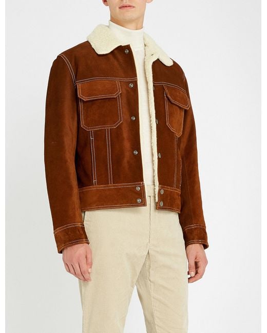 Sandro Shearling-lined Suede Trucker Jacket in Brown for Men | Lyst