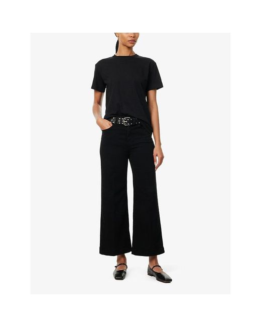 PAIGE Black Anessa High-Rise Wide-Leg Stretch-Denim Jeans