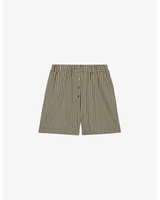 Claudie Pierlot Green Striped Elasticated High-rise Cotton Shorts