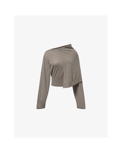 Rick Owens Gray Draped Scarf Long-Sleeve Wool Jumper