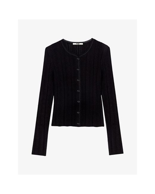 Maje Black Pointelle-Knit Cotton-Blend Vest Top And Cardigan Set