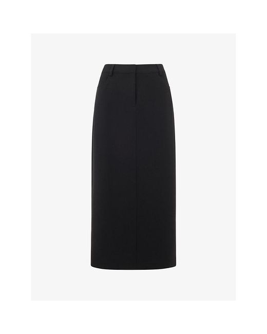 Whistles Black Abigail Tailored Recycled-polyester Midi Skirt
