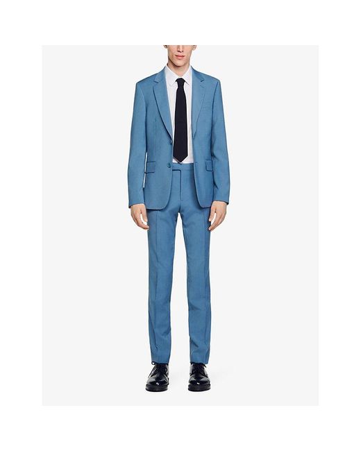 Sandro Blue Regular-fit Straight-leg Wool Suit Trousers for men