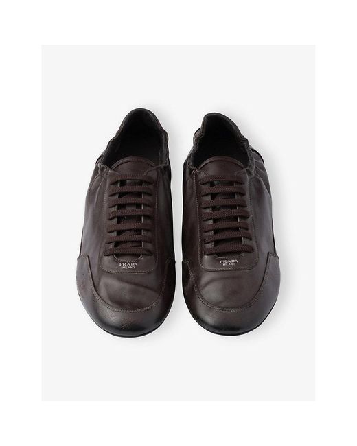 Prada Black Collapse Leather Low-Top Trainers for men