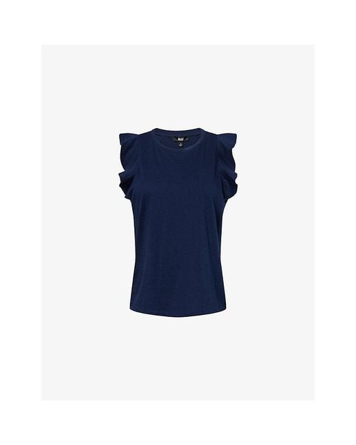 PAIGE Blue Alaria Frilled Cotton Tank Top