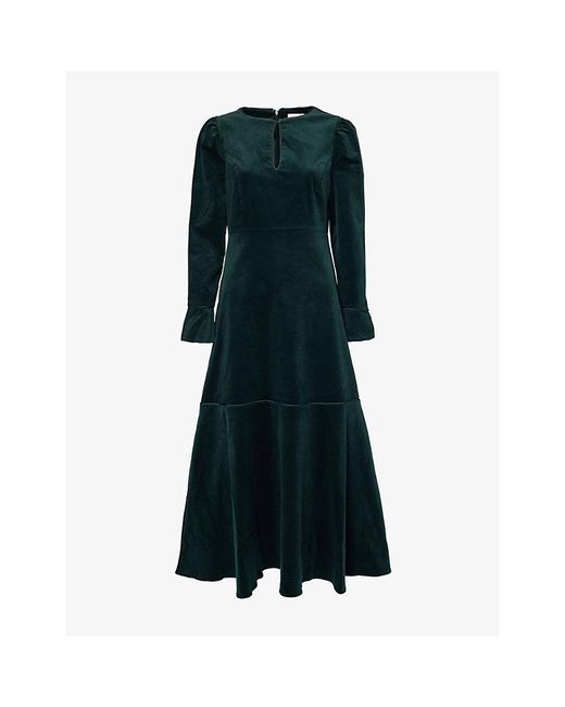 Aspiga Green Paloma Round-Neck Long-Sleeve Corduroy Midi Dress