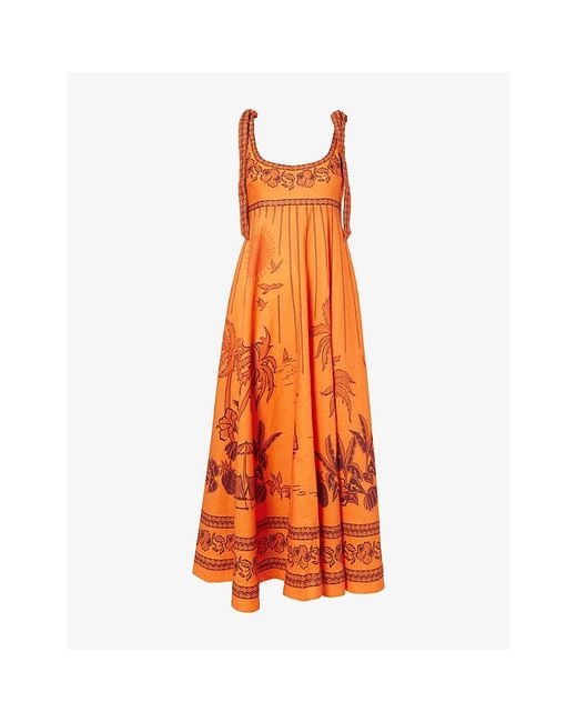 ALÉMAIS Orange Boathouse Printed Cotton Sundress