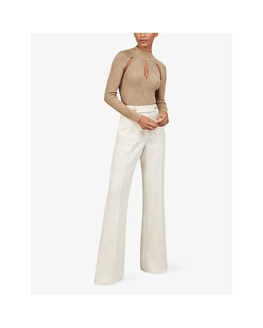 Reiss Natural Amaya Metallic Knitted Top