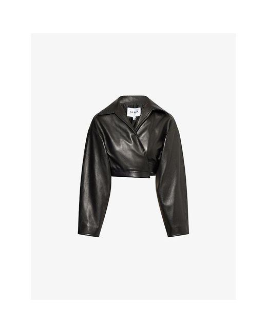 Alaïa Black Noir Spiral Cropped Leather Jacket