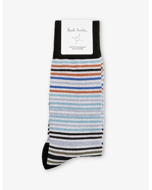 Paul Smith Gray Gavin Stripe-pattern Cotton-blend Socks for men