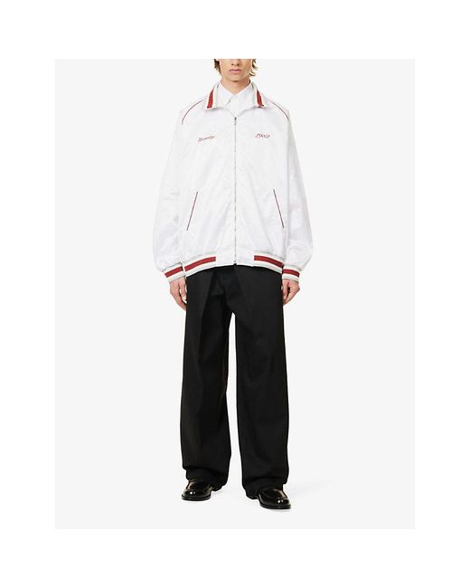 Givenchy White Brand-embroidered Contrast-piped Regular-fit Satin Bomber Jacket for men